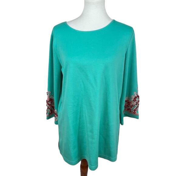 Bob Mackie Wearble Art Turquoise Tunic with Embroidered Stone Detail Size Small - Picture 2 of 8